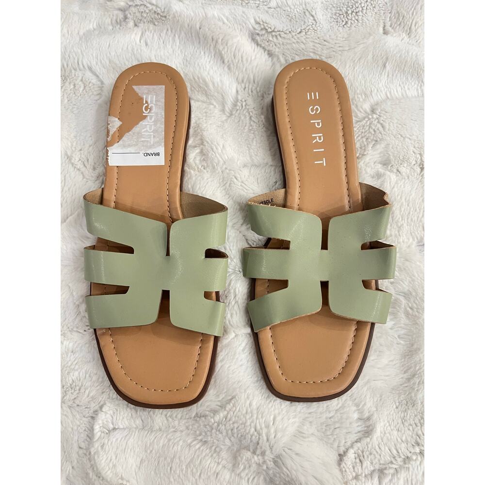 New ESPRIT Wynona Sandals Sage Green Women's Size 6 Slip On Shoes Flat Slides